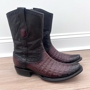 King Exotic Fuscus Caiman Belly Cowboy (Crocodile) Brown/Blk Boots Men’s Size 9